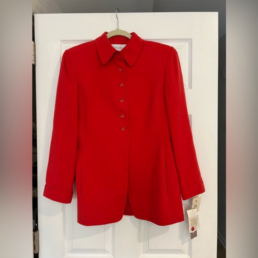 NWT Vintage Jones New York 100% Silk Sueded Blazer‎ Jacket Red - Size 4